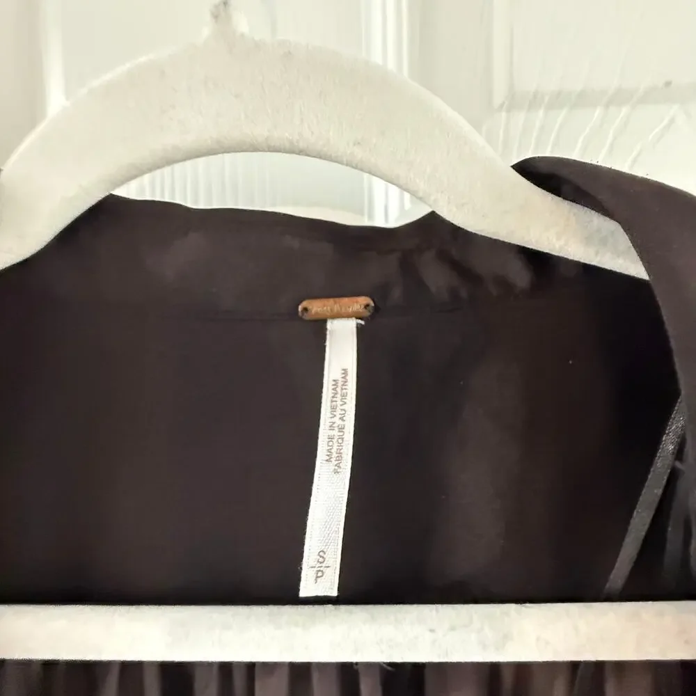 Free People Shine Bright Cowl Neck Blouse Midnight Brown Small